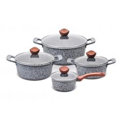 PROMIS Juego de ollas GRANITO, cacerola 16 cm, ollas 20,24,28 mangos marrones