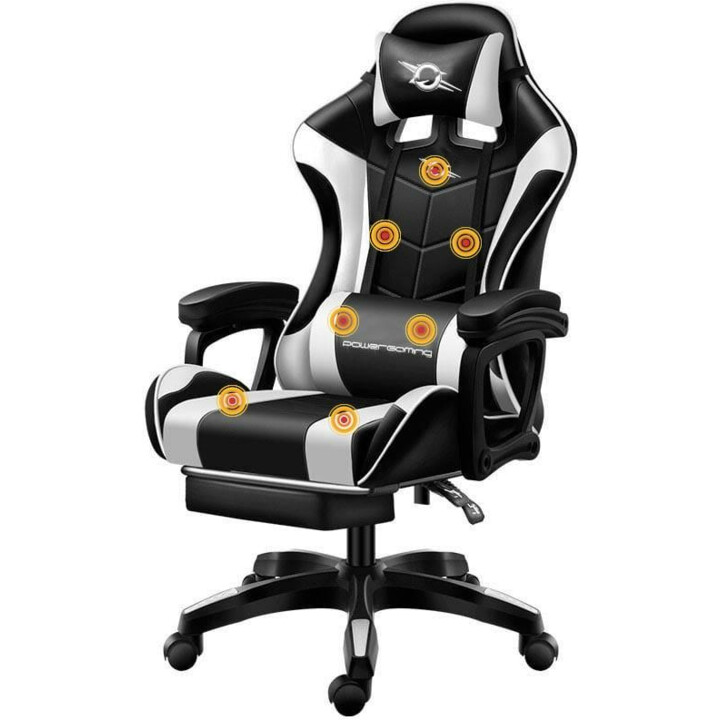Sedia da gioco PowerGaming Massage 7 punti Poggiapiedi bianco / nero
