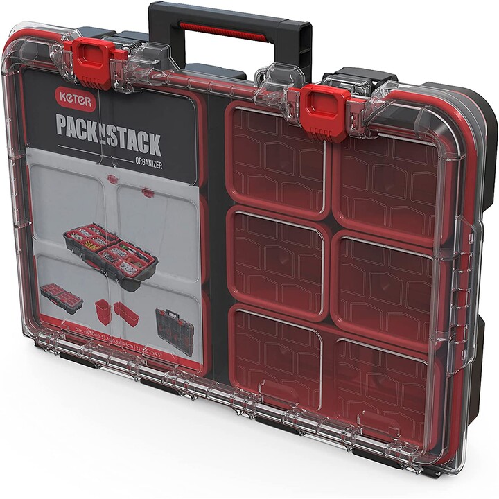 Keter Stack'N'Roll juego de 3 cajas de herramientas con ruedas para transporte profesional, Negro