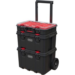 Keter Stack'N'Roll juego de 3 cajas de herramientas con ruedas para transporte profesional, Negro