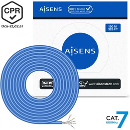 Bobina de Cable RJ45 SFTP AWG23 LSZH CPR Dca Aisens A146-0664 Cat.7/ 100m/ Azul