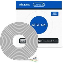 Carretel de cabo RJ45 UTP AWG23 CCA (liga) Aisens A135-0660 Cat.6/ 100m/ Cinza