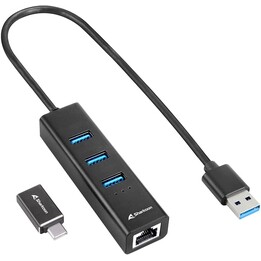 Sharkoon HUB USB 3.2 Alluminium HUB + RJ45 und USB Typ C Schwarz - HUB