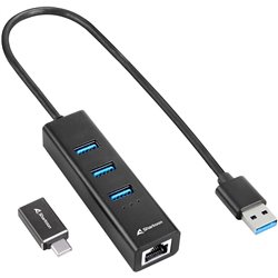 Sharkoon HUB HUB USB 3.2 Aluminium + RJ45 et USB Type C Noir - HUB