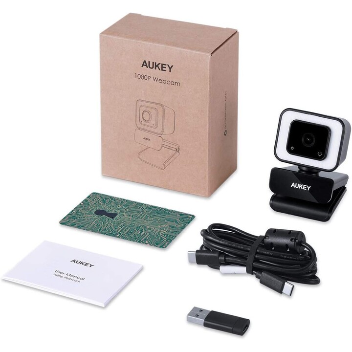 Aukey PC-LM6 Stream Series with Ring Light Full HD Webcam with 1/3"-CMOS Sensor black