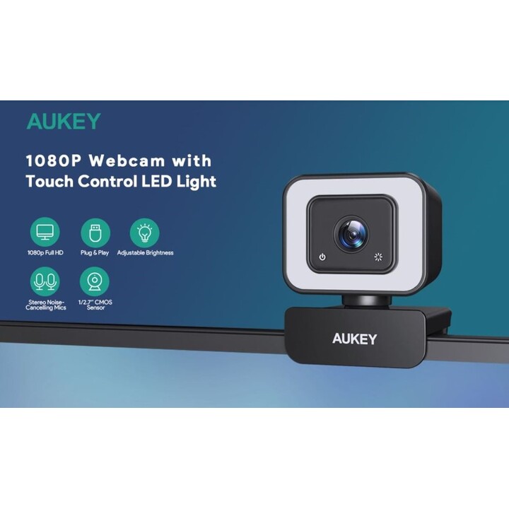 Aukey PC-LM6 Stream Series with Ring Light Full HD Webcam with 1/3"-CMOS Sensor black
