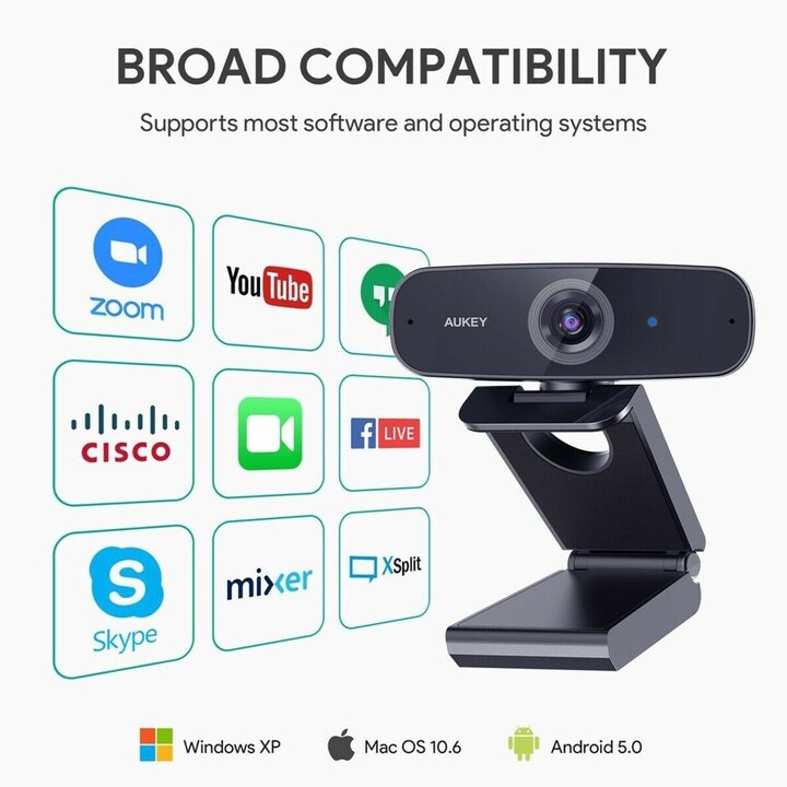 Webcam Aukey PC-W3 serie Stream Full HD con sensore CMOS 1/2,9" nero