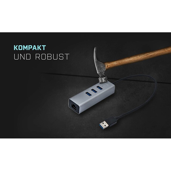i-tec Metal U3METALG3HUB hub de interface USB 3.2 Gen 1 (3.1 Gen 1) Type-A 5000 Mbit/s Cinzento