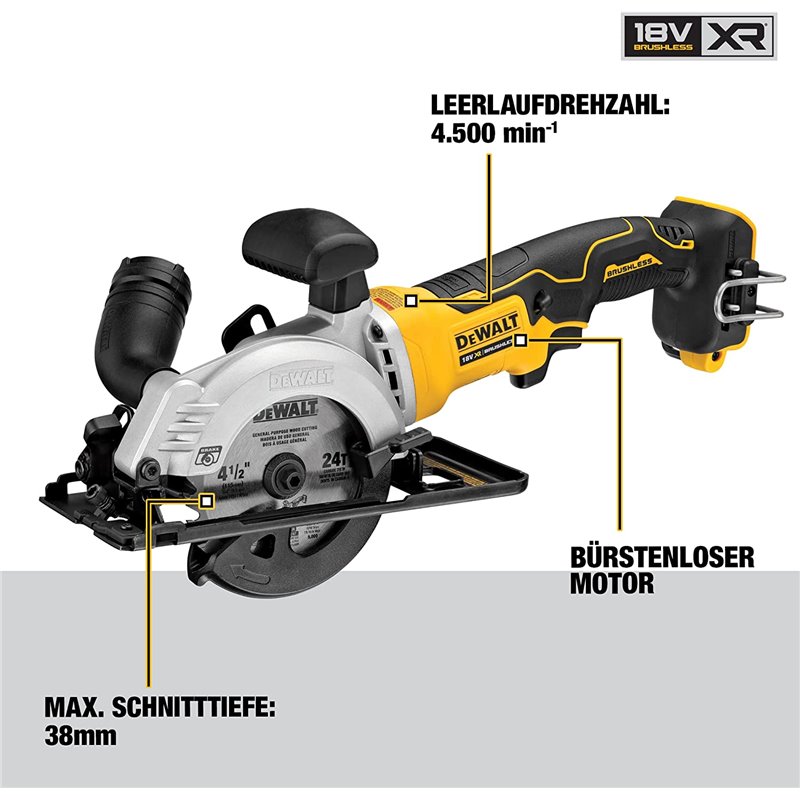 Serra circular portátil DEWALT DCS571NT-XJ 115 mm 18V T-STAK preto, amarelo