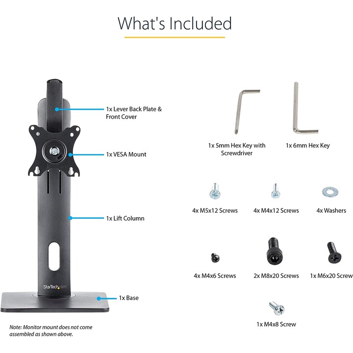StarTech.com Support d'Écran Simple Articulé de Bureau - Socle Moniteur à Hauteur Réglable - Pour Écran VESA jusqu'à 32 pouces (