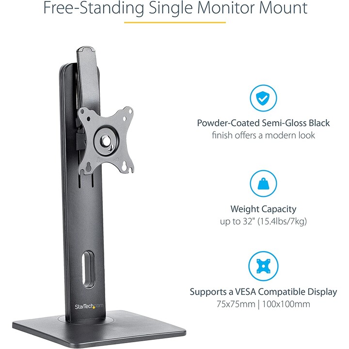 StarTech.com Free Standing Single Monitor Mount - Height Adjustable Monitor Stand - For VESA Mount Displays up to 32" (15lb/7kg)
