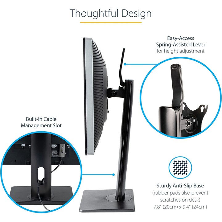 StarTech.com Support d'Écran Simple Articulé de Bureau - Socle Moniteur à Hauteur Réglable - Pour Écran VESA jusqu'à 32 pouces (