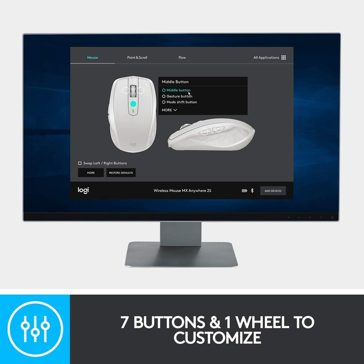 Logitech MX Anywhere 2S Mouse Destro Wireless RF + Bluetooth Laser 4000 DPI