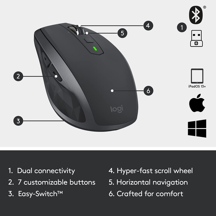 Logitech MX Anywhere 2S Mouse Destro Wireless RF + Bluetooth Laser 4000 DPI