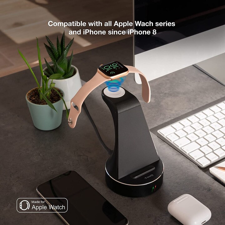 Tooq TQCD02W Base de carga inalámbrica para Apple Watch, iPhone y smartphone