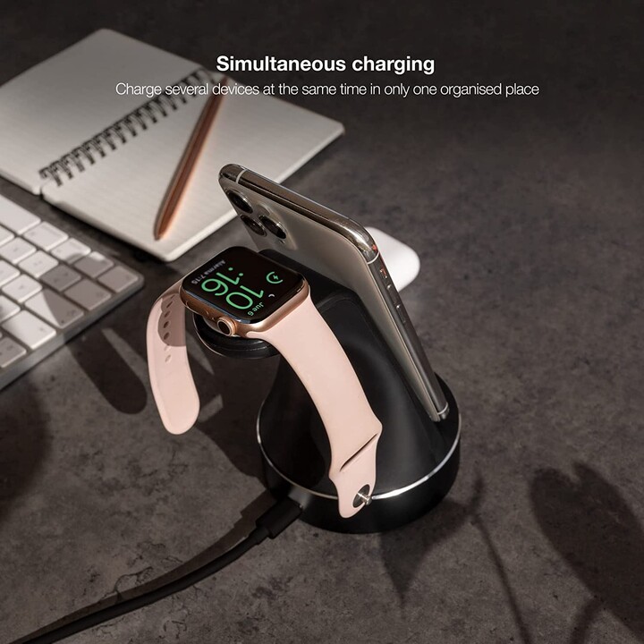 Tooq TQCD02W Base de carga inalámbrica para Apple Watch, iPhone y smartphone