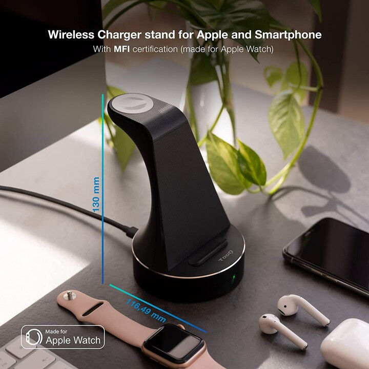 Tooq TQCD02W Station de chargement sans fil pour Apple Watch, iPhone et Smartphone