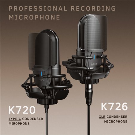 Fifine K726 Microphone XLR Noir pour Enregistrement et Streaming sur PC