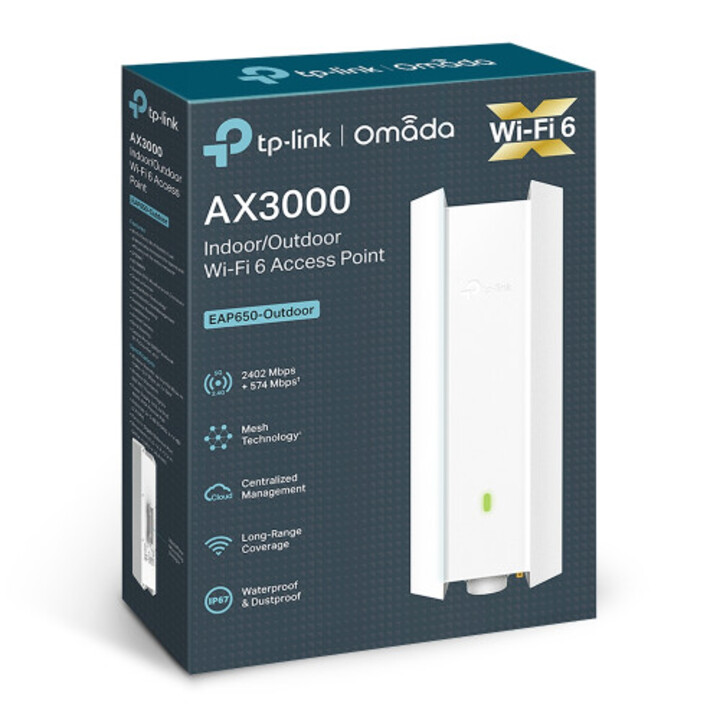 Tp-link Dual Band Indoor/Outdoor Wi-Fi 6 Access Point Ax3000 Port: 1× Gigabit Rj45 Port Speed: 574mbps @ 2.4Ghz + 2402Mbps @ 5Gh