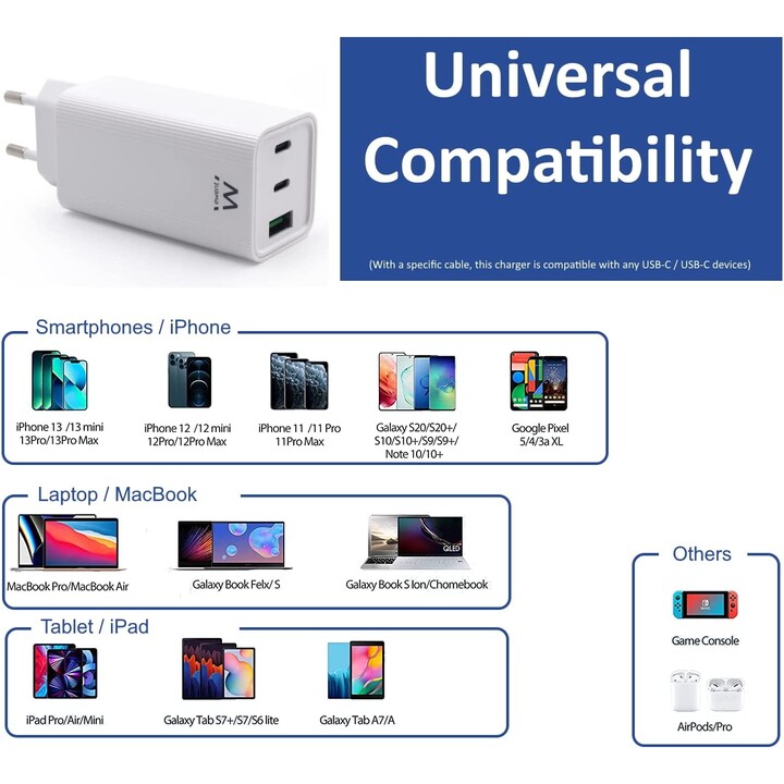 Carregador de dispositivo móvel Ewent Ew1323 branco interno