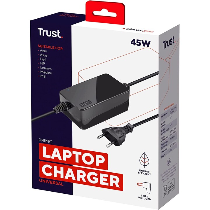 Trust Primo 19V-45W universelles Laptop-Ladegerät schwarz
