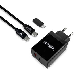 Subblim Ultra Fast Wall Charger 2xusb Pd25w+qc3.0+cable C To CY Lightning Black