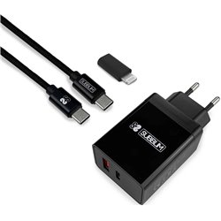 Caricatore da parete ultra veloce Subblim 2xusb Pd25w+qc3.0+cavo C a CY Lightning Black