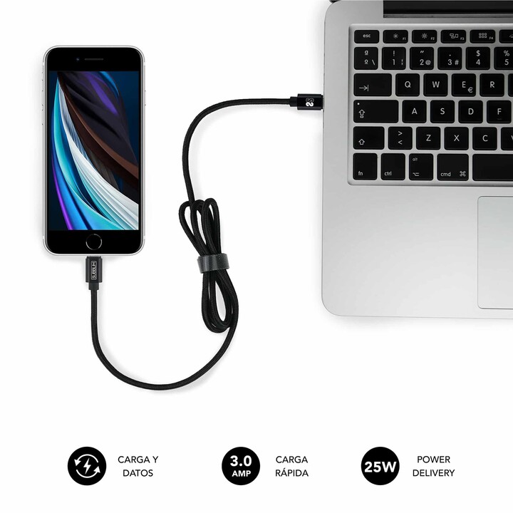 Subblim Ultra Fast Wall Charger 2xusb Pd25w+qc3.0+cable C To CY Lightning Black