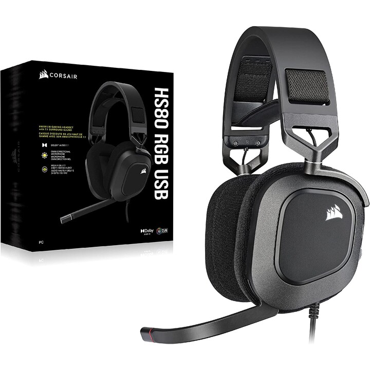 Corsair Hs80 Rgb Usb Auriculares Alámbrico De Mano Juego Carbono