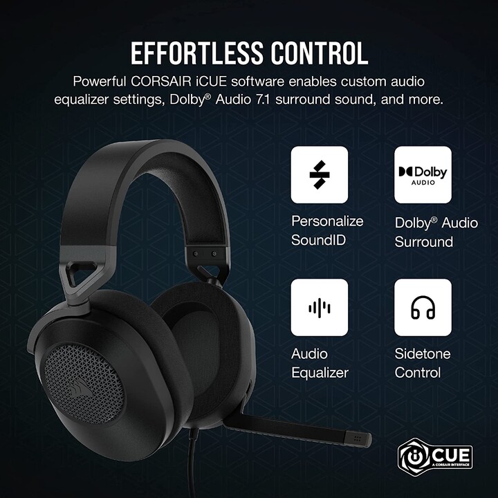 Cuffie da gioco palmari Corsair Hs65 Surround cablate in carbonio