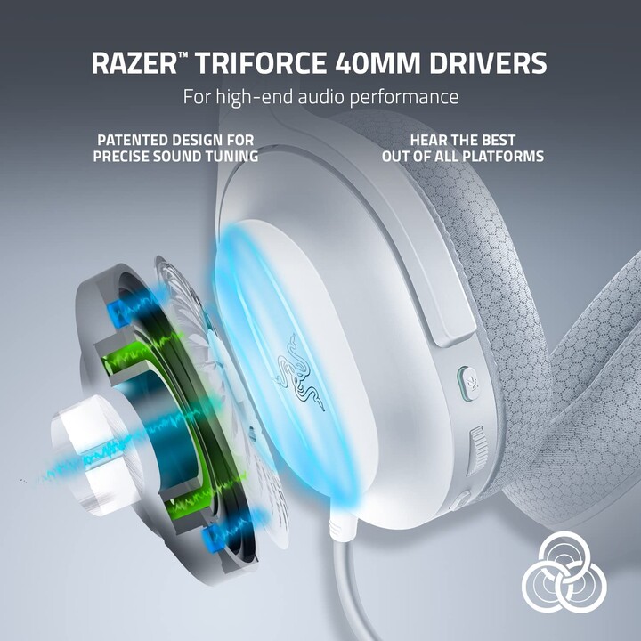 Razer Barracuda X Fones de ouvido sem fio e com fio Bandana para jogo USB Tipo C Bluetooth Branco