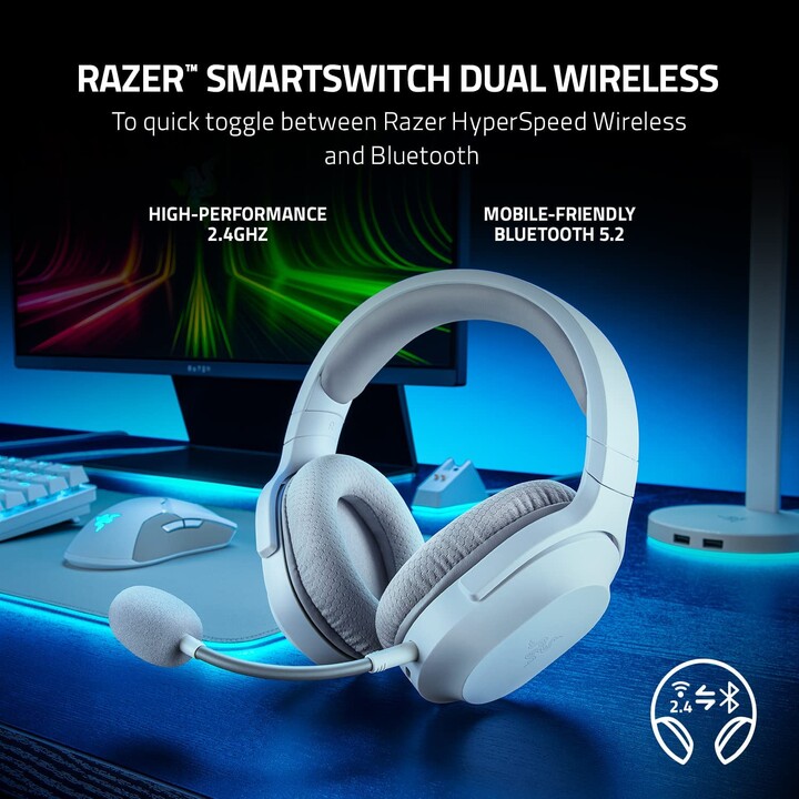 Razer Barracuda X Fones de ouvido sem fio e com fio Bandana para jogo USB Tipo C Bluetooth Branco