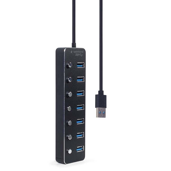 Hub Gembird UHB-U3P7P-01 7 portas USB 3.1 (Gen 1) com interruptores, preto