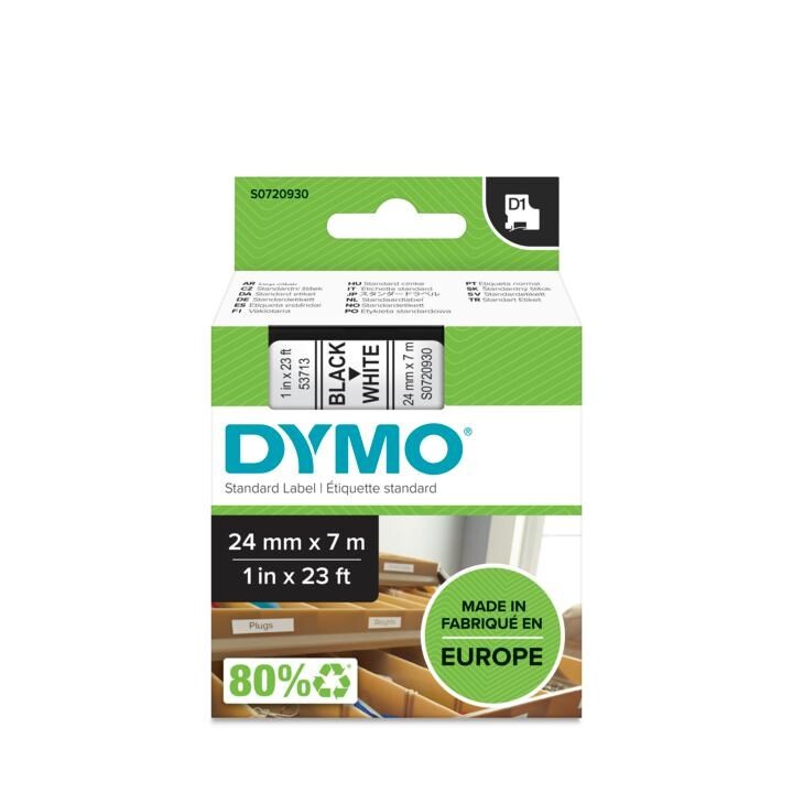 DYMO D1 Standard Labels Black on White 24mm x 7m