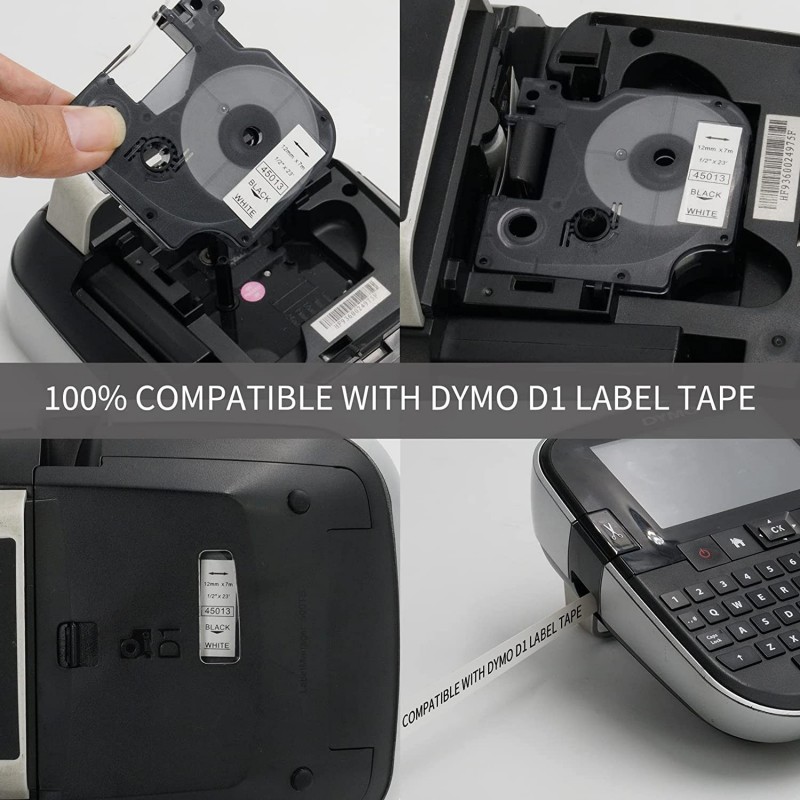 Cassette De Ruban Dymo D1 - 12mm X 7m, Noir Sur Blanc, Pour Étiqueteuse Dymo