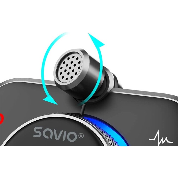 Transmisor FM SAVIO, Bluetooth 5.0, cargador QC/PD 3.0, ENC, AUX OUT, Micro SD, TR-14, negro