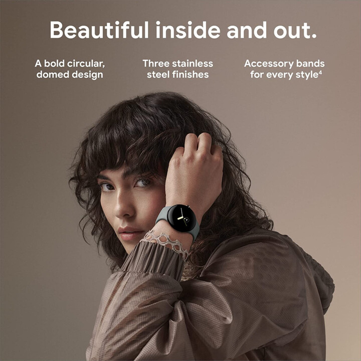 Google Pixel Watch, Android SmartWatch, Polished Silver Stainless Steel Case with Charcoalan Sports Bracelet, Wifi