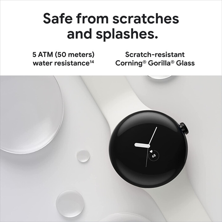 Google Pixel Watch, Android SmartWatch, Polished Silver Stainless Steel Case with Charcoalan Sports Bracelet, Wifi