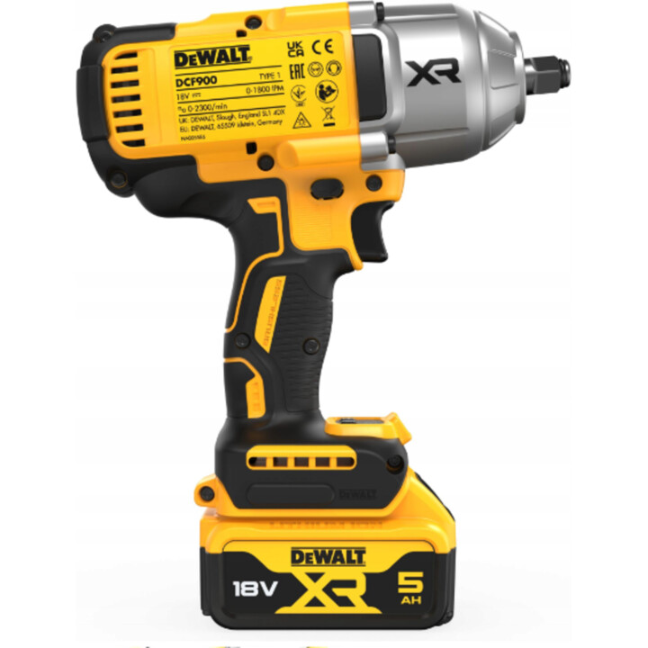 DeWALT DCF900P2T-QW, 1/2" 18V Impact Wrench 2x5.0Ah, High Torque Performance, Yellow/Black