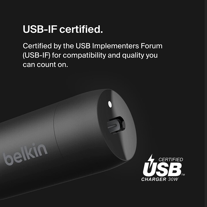 Belkin BOOST CHARGE 30W Caricabatteria da auto veloce, Design compatto con porta di alimentazione USB-C, Universal Compatibility