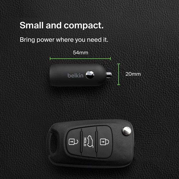 Belkin BOOST CHARGE 30W Fast Car Charger, Compact Design w/USB-C Power Delivery Port, Universal Compatibility for iPhone 14, Gal