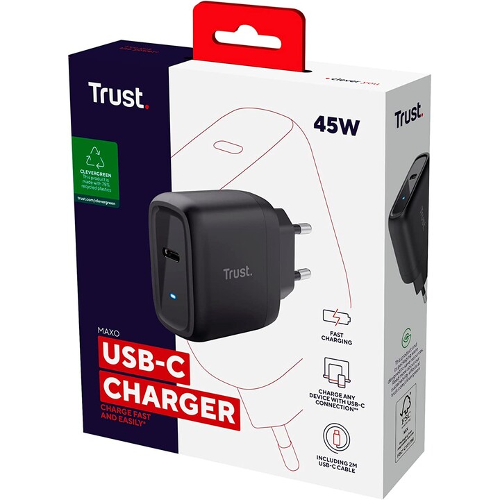 Carregador de parede Trust / 1xUSB Tipo-C/ 45W