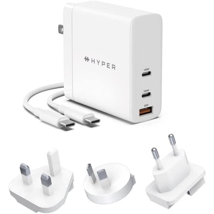 CHARGEUR USB HYPER HYPERJUICE 140W USB 3.2 2XUSB-C BLANC + ADAPTATEURS DE VOYAGE