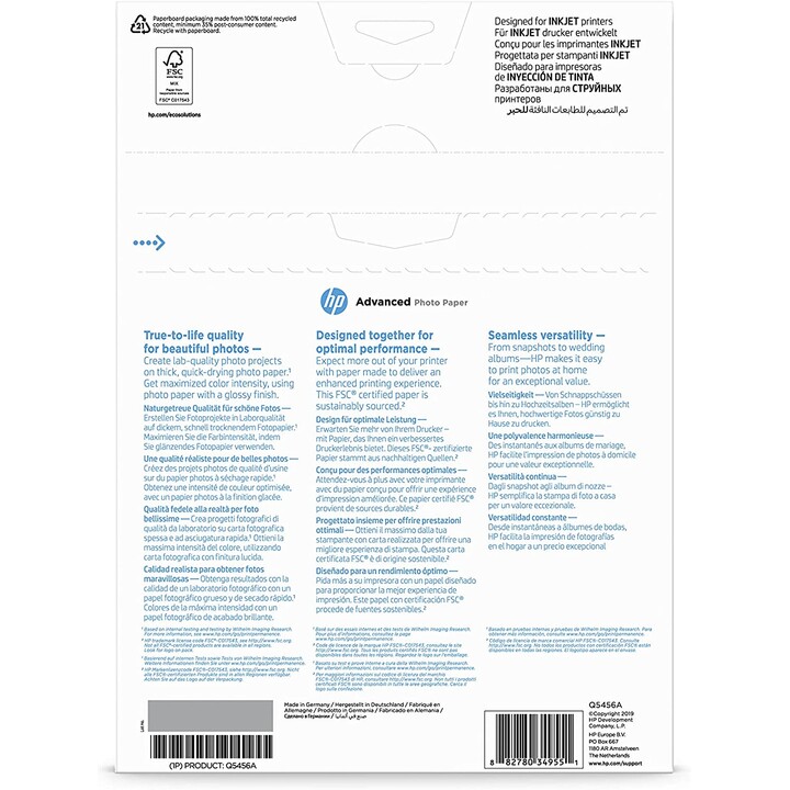 HP ADVANCED GLOSSY PHOTO PAPER A4 20H INKJET PAPER
