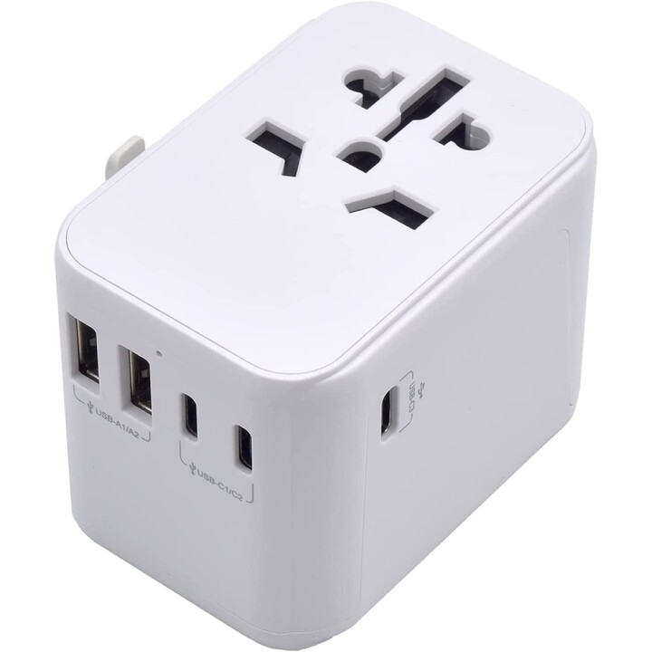 EWENT UNIVERSAL MULTI PLUG ADAPTER + 2X USB + 3X USB-C WEISS