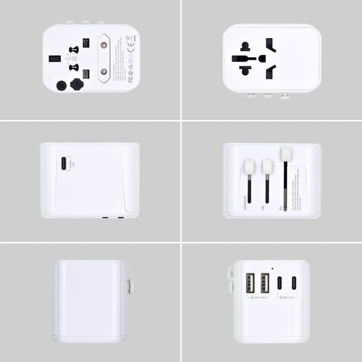 EWENT UNIVERSAL MULTI PLUG ADAPTER + 2X USB + 3X USB-C WHITE