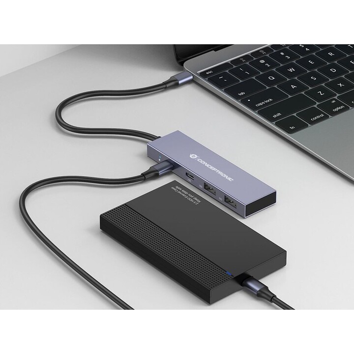 CONCEPTRONIC USB-C HUB 4 ANSCHLÜSSE 2X USB-C 3.2 + 2 USB 2.0 SILBER