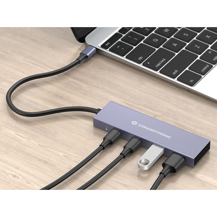 HUBBIES13G Hub Conceptronic USB-C 4 puertos 2x USB-C 3.2 + 2 USB 2.0 Silver