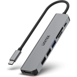 UNITEK HUB USB-C 7IN1, HDMI 4K, PD 100W, 5GBPS,ALU