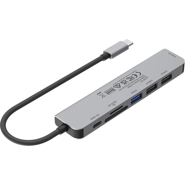 UNITEK HUB USB-C 7IN1, HDMI 4K, PD 100W, 5GBPS, ALU
